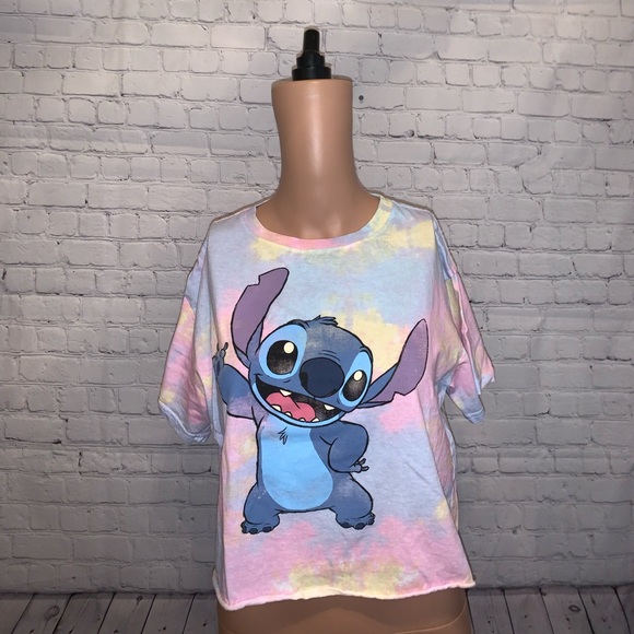 Disney Tops - Disney Lilo & Stitch Pink & Blue Crop top size M